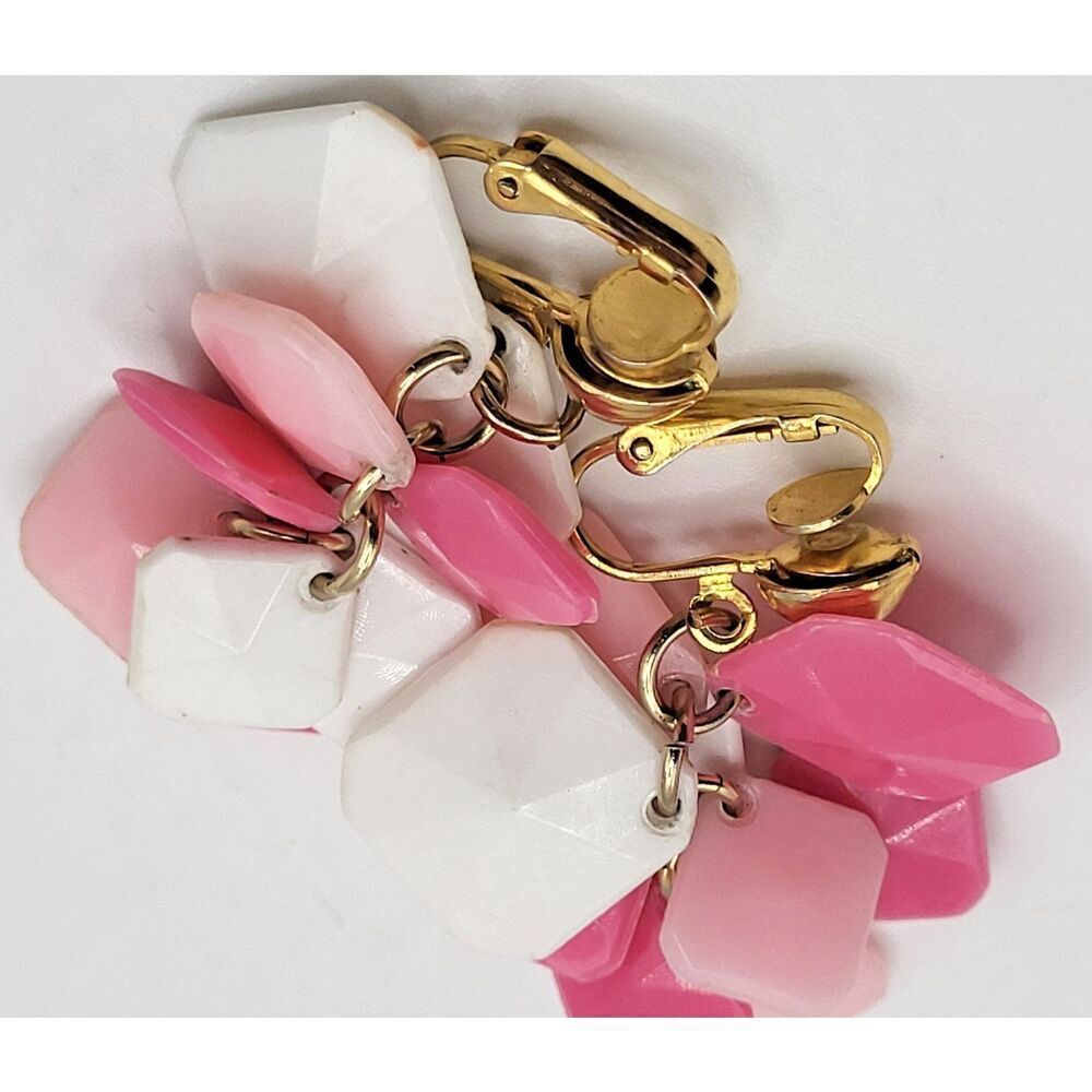 Vintage 80s Funky Acrylic Earrings Pink Grape Cluster 2in